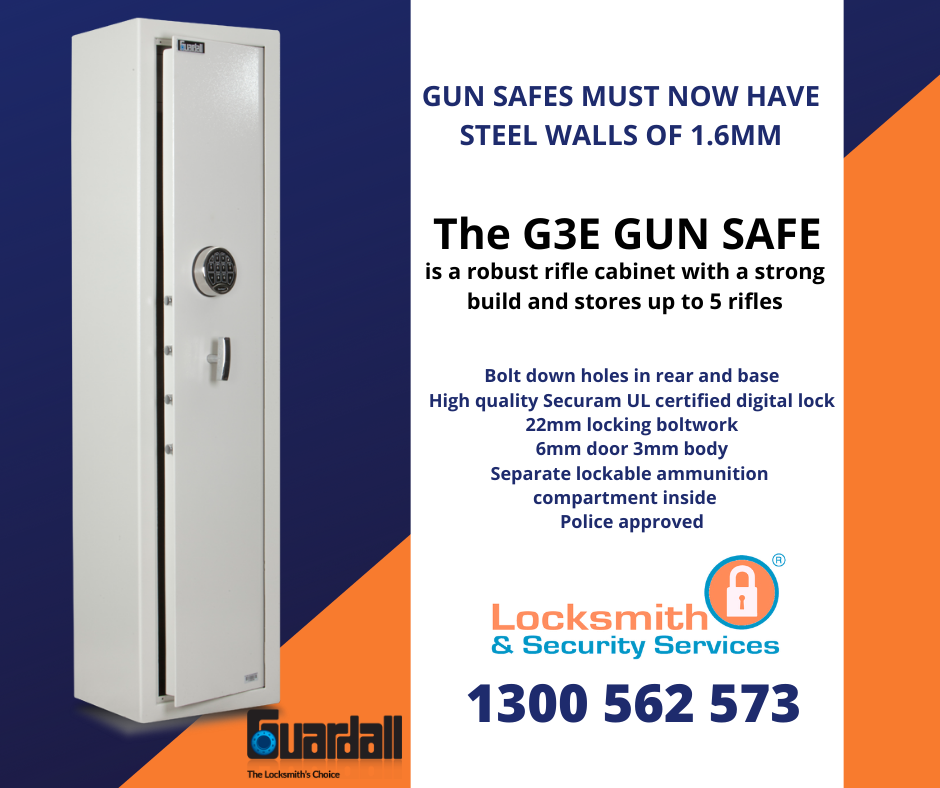 the G3E Gun Safe is a robust rifle cabinet with a strong build and stores upto 5 rifles